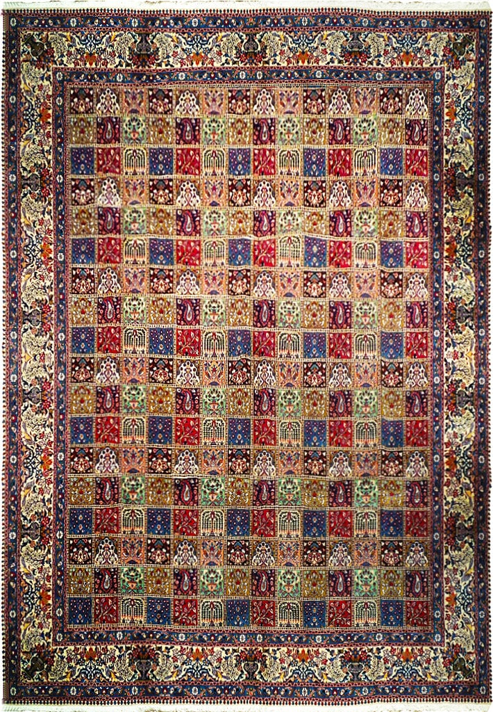 Handcrafted 9' x 12'10 Ivory Persian Bakhtiari Wool Rug: Handcrafted 9' x 12'10 Ivory Persian Bakhtiari Wool Rug Free continental US Shipping Enhance your living space with the exquisite 9 x 12.10 Ivory Fine Quality Persian Bakhtiari Rug. Meticulously handc