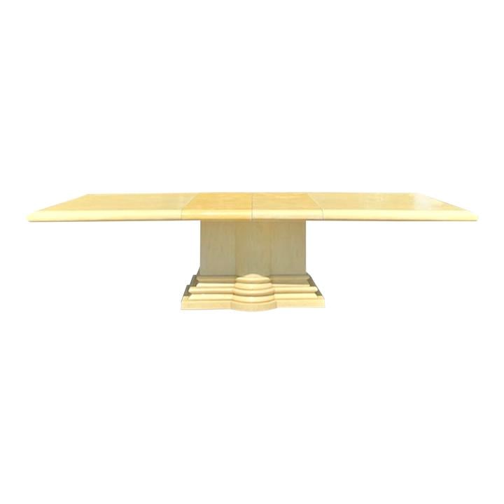Vintage Regency Tessellated Bone Dining Table with Leaves: Vintage Regency Tessellated Bone Dining Table with Leaves This exquisite late 20th century vintage Regency dining table features a stunning infinity edge top adorned with chic hand-placed tessellated 
