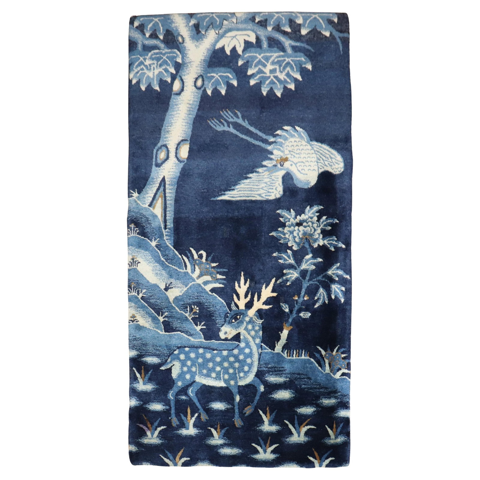 Blue Chinese Pictorial Animal Rug Mid-20th Century Hand-Woven Wool (1 of 9)