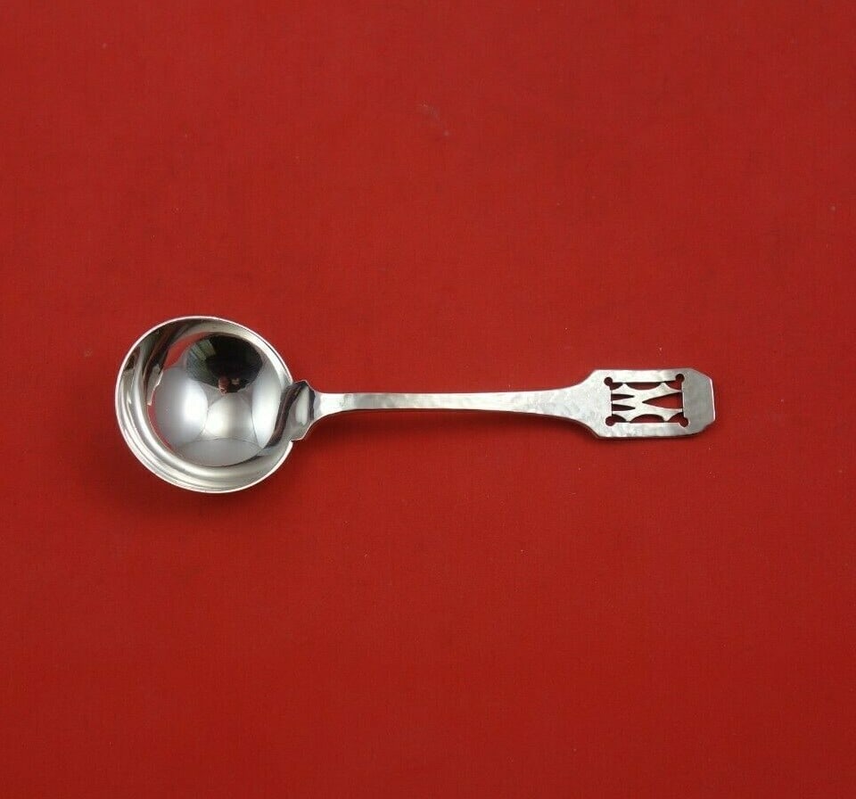 Shreve Norman Hammered Sterling Silver Bouillon Soup Spoon with Pierced Mono M (1 of 3)