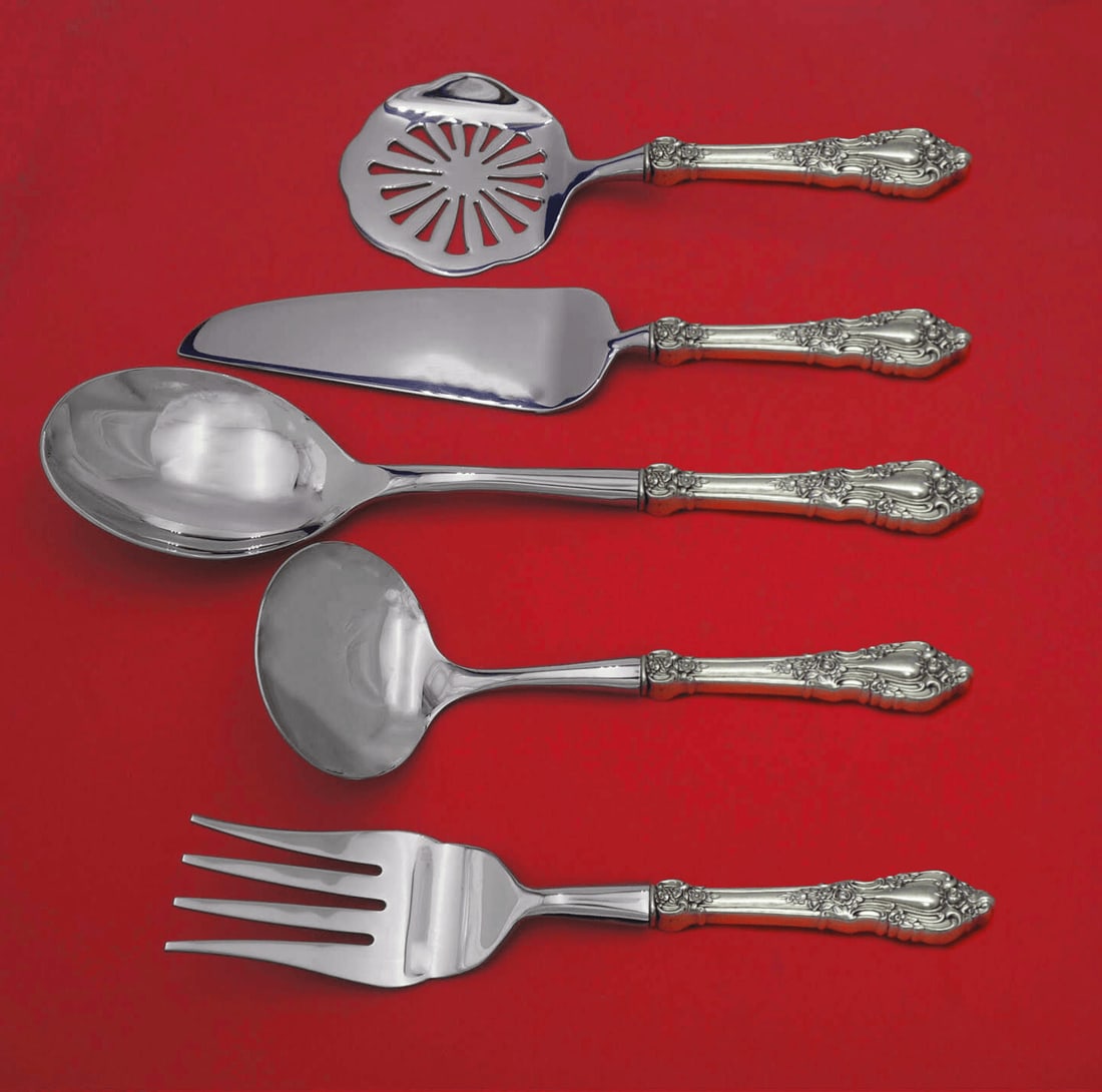 5pc Lunt Eloquence Sterling Silver Holiday Hostess Serving Set: 5pc Lunt Eloquence Sterling Silver Holiday Hostess Serving Set This Eloquence by Lunt Thanksgiving serving set is a 5-piece hostess set featuring sterling silver custom-made hollow handles with stainl