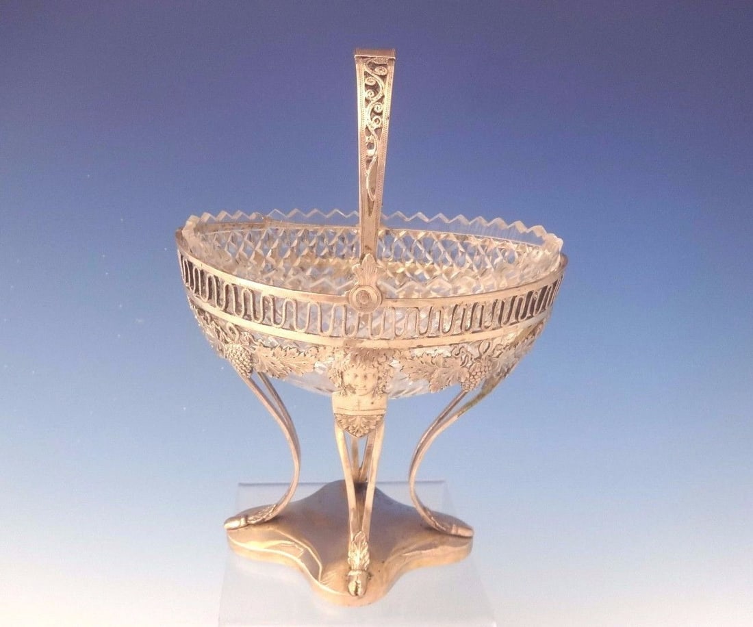 Raised German .800 Silver Sweet Meat Dish with Crystal Bowl (1 of 5)
