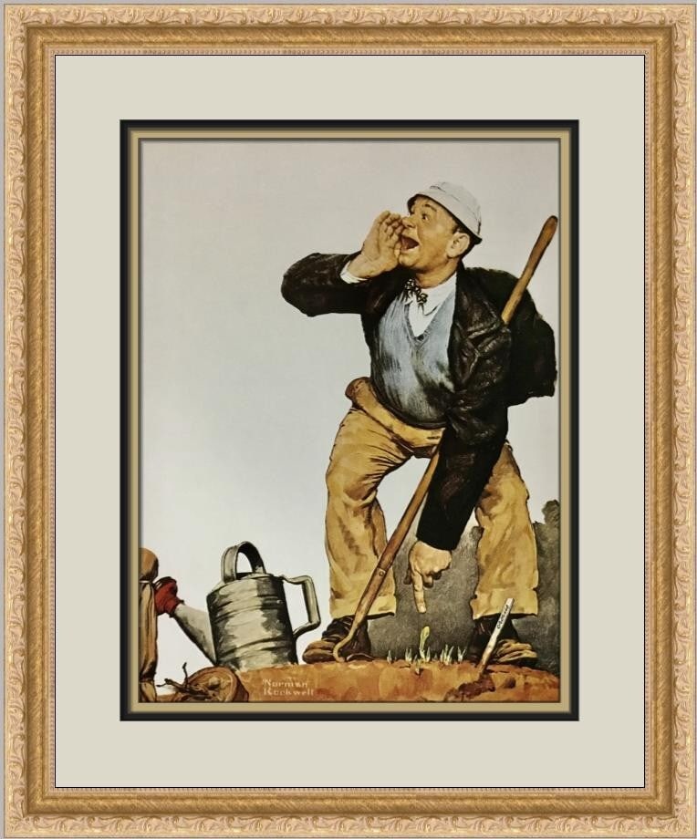 Norman Rockwell Crocuses Custom Framed Art Print 1979 Americana: Norman Rockwell Crocuses Custom Framed Art Print 1979 Americana This stunning custom framed print titled 'Crocuses' captures the essence of Americana through the artistry of Norman Rockwell. Measuring