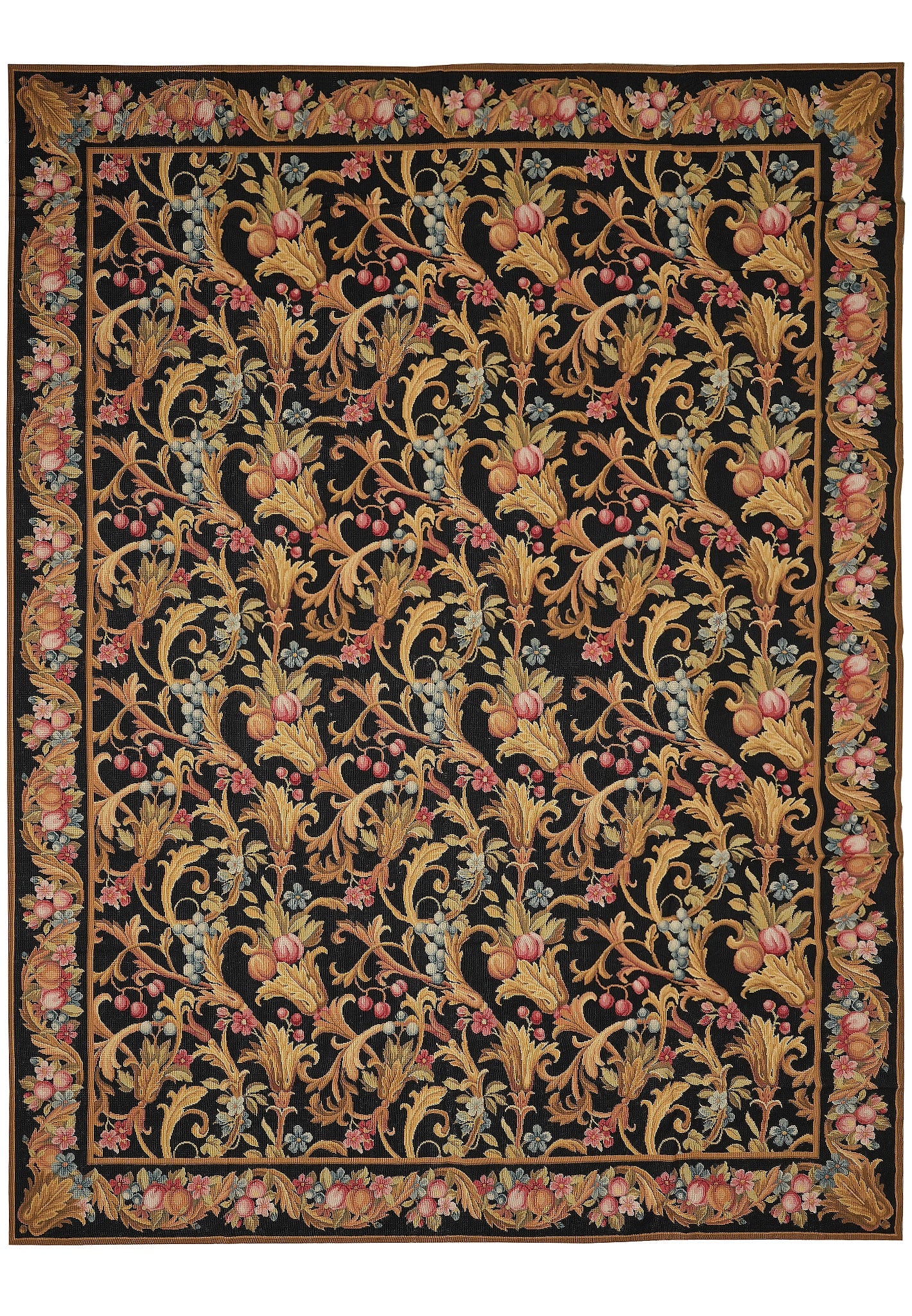 8.8 x 11.8 Black French English Floral Needlepoint Area Rug (1 of 11)