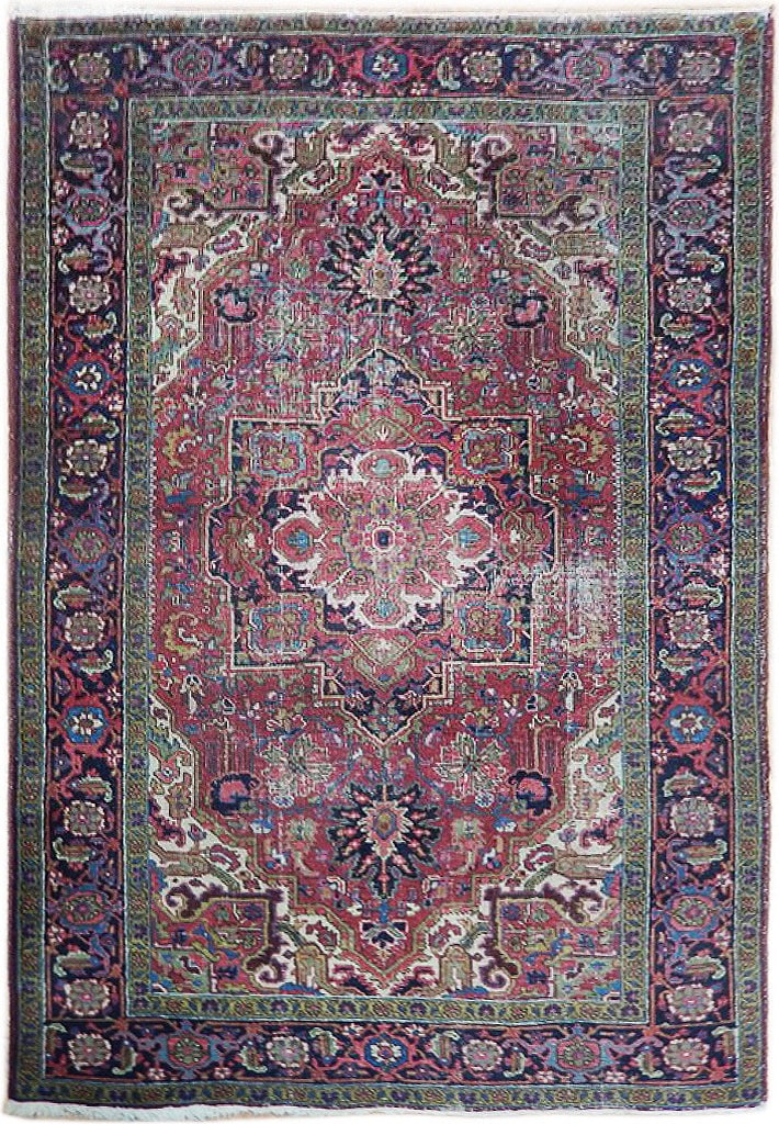 Antique Persian Heriz Rug 6.4 x 10 Hand-Knotted Wool Red Violet Purple: Antique Persian Heriz Rug 6.4 x 10 Hand-Knotted Wool Red Violet Purple Free continental US Shipping Introduce timeless elegance to your home with the 6'4" x 10' Red Violet Purple Antique Persian Heriz