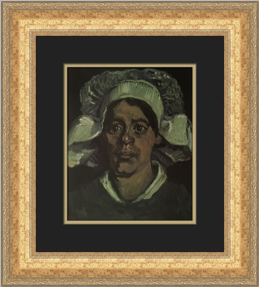 Vincent Van Gogh Head of a Peasant Woman Framed Print 1979: Vincent Van Gogh Head of a Peasant Woman Framed Print 1979 This stunning custom framed print features Vincent Van Gogh's artwork titled "Head of a Peasant Woman with White Cap." Measuring 19 in. by 17