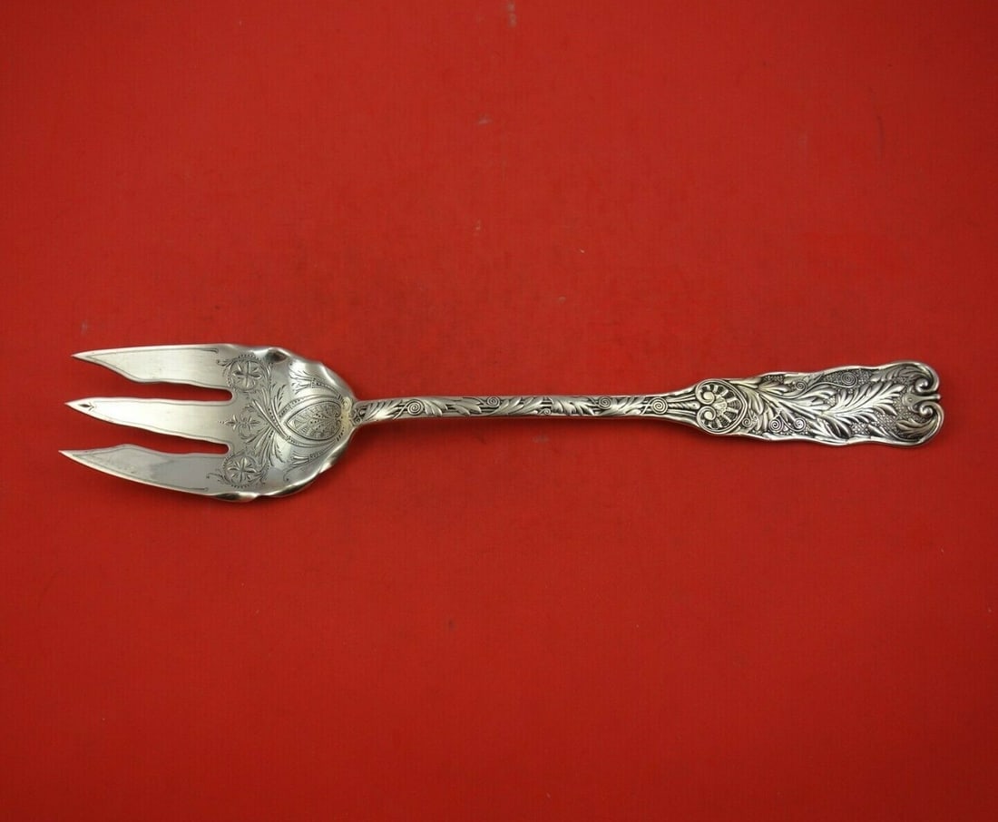 Gorham Saint Cloud Sterling Silver Salad Serving Fork 11 1/8 Bright-Cut (1 of 3)