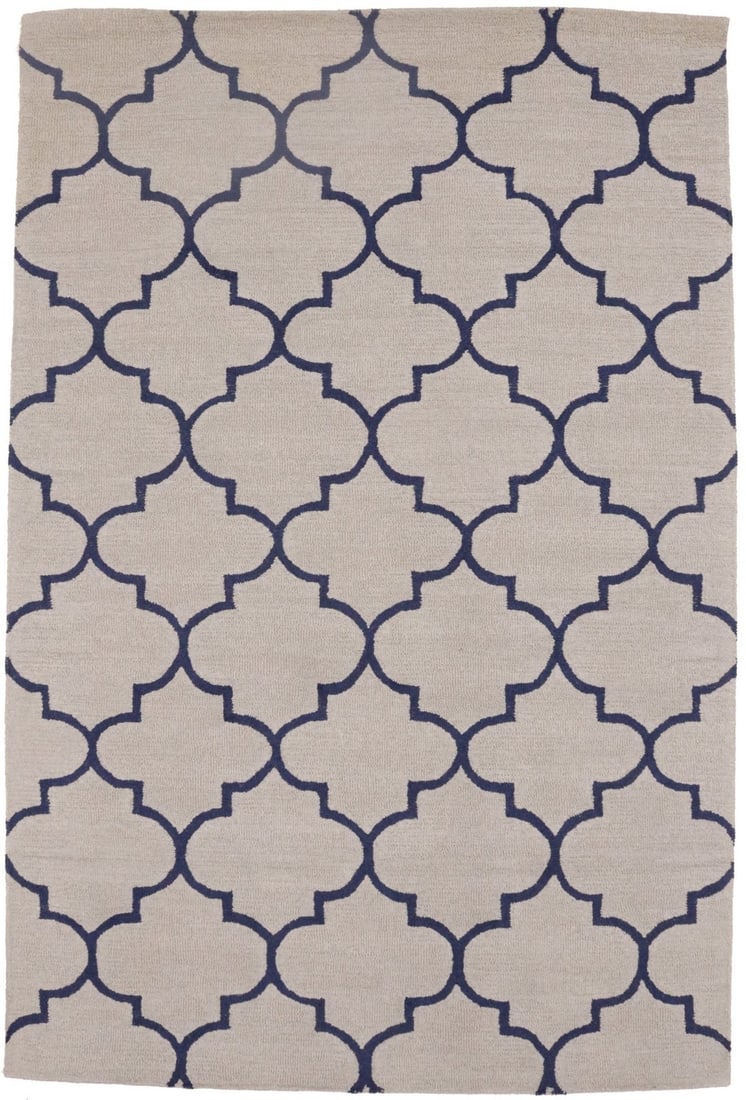 5x8 Modern Wool Rectangle Rug with Trellis Pattern in Greige and Plum: 5x8 Modern Wool Rectangle Rug with Trellis Pattern in Greige and Plum This hand-tufted area rug features a stylish trellis pattern in greige and plum tones, crafted from wool for durability and comfor
