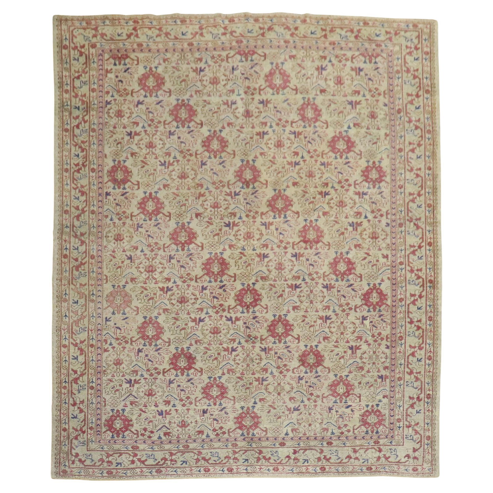 Vintage 1920 Turkish Ghiordes Hand-Knotted Wool Rug 8'6 x 10'2: Vintage 1920 Turkish Ghiordes Hand-Knotted Wool Rug 8'6 x 10'2 Enhance your space with this exquisite Antique Turkish Ghiordes Rug, a perfect blend of romantic style and artisanal craftsmanship. Hand-
