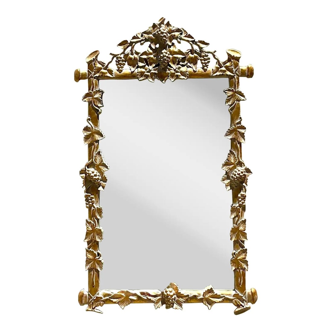 Vintage Regency Gilt Mirror with Grape Leaf Motif 54.25" Tall: Vintage Regency Gilt Mirror with Grape Leaf Motif 54.25" Tall Enhance your living space with this stunning Vintage Regency Gilt Mirror, featuring a luxurious grapevine and leaf design in a brilliant g
