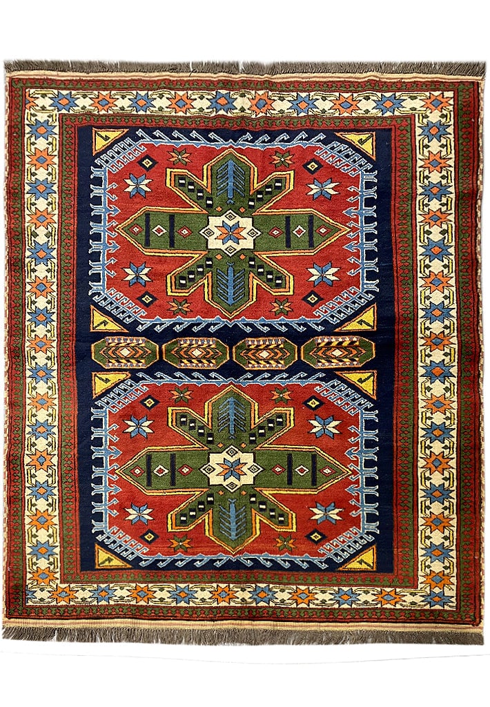 5.3 x 6.1 Kazak Wool Area Rug New Quality: 5.3 x 6.1 Kazak Wool Area Rug New Quality Free continental US Shipping Enhance your space with this genuine Kazak wool rug, measuring 5.3 x 6.1 feet. This rug showcases the rich tradition and craftsma