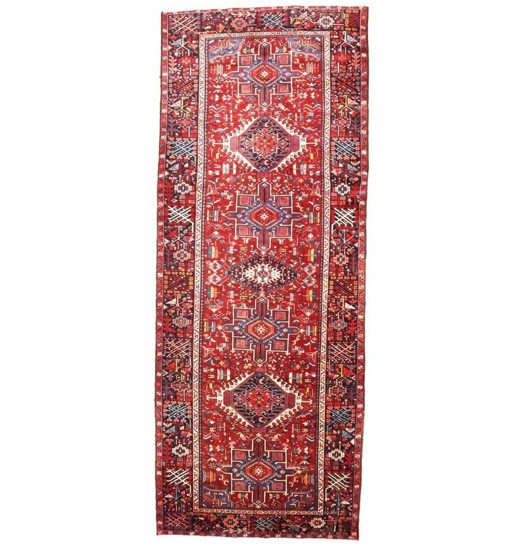 Vintage hand-knotted wool geometric tribal runner rug 5'0 x 12'10 (1 of 15)