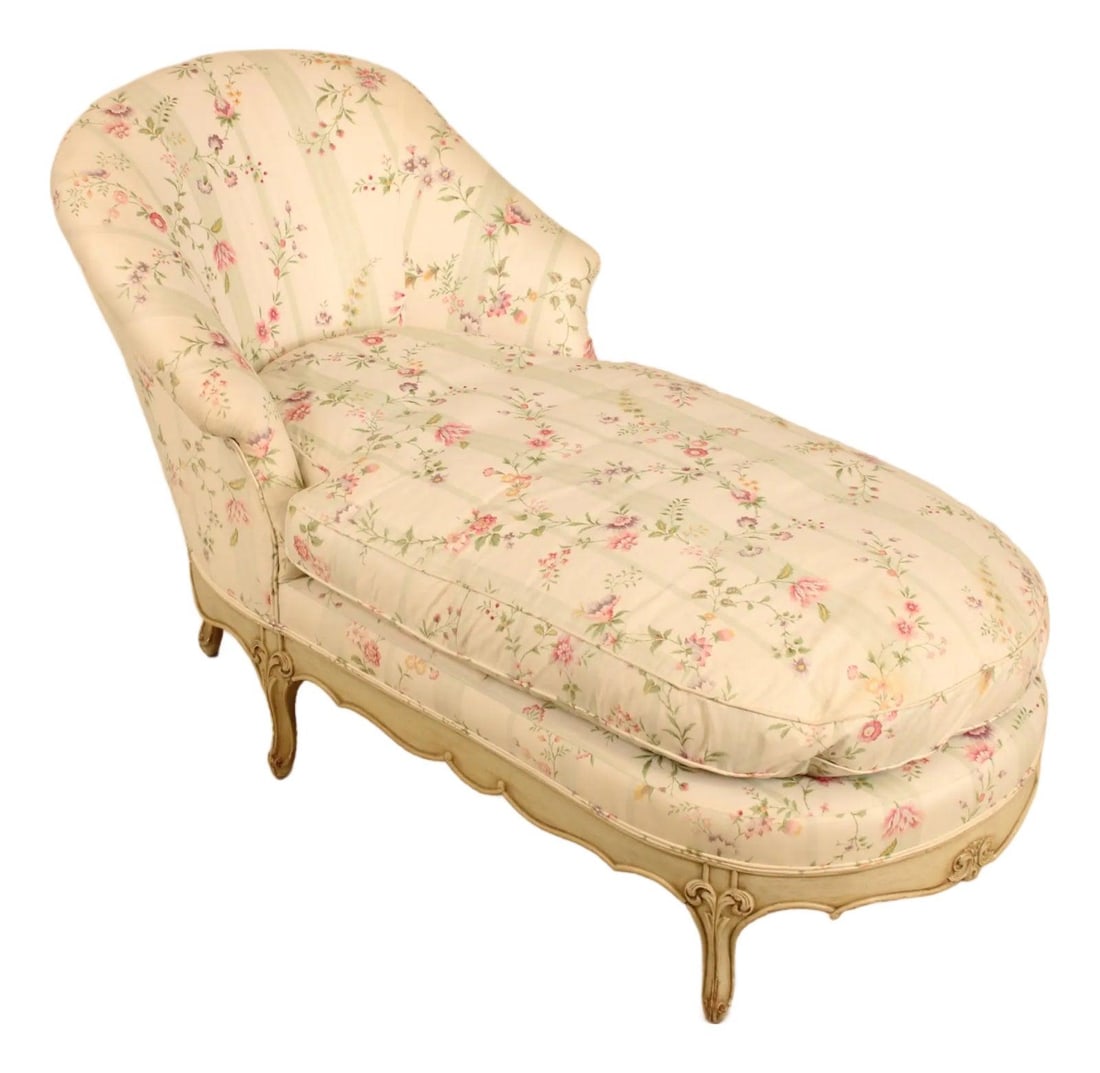 French Louis XV Inspired Chaise Lounge With Painted Frame and Down Cushion (1 of 10)