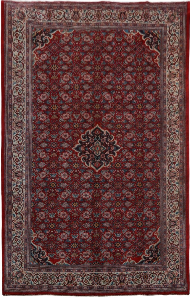 10.2 x 13.11 Handmade Persian Mahal Rug in Orange Red: 10.2 x 13.11 Handmade Persian Mahal Rug in Orange Red Free continental US Shipping Experience the captivating allure of this Authentic Persian Mahal Rug, a true masterpiece handcrafted by skilled Pers