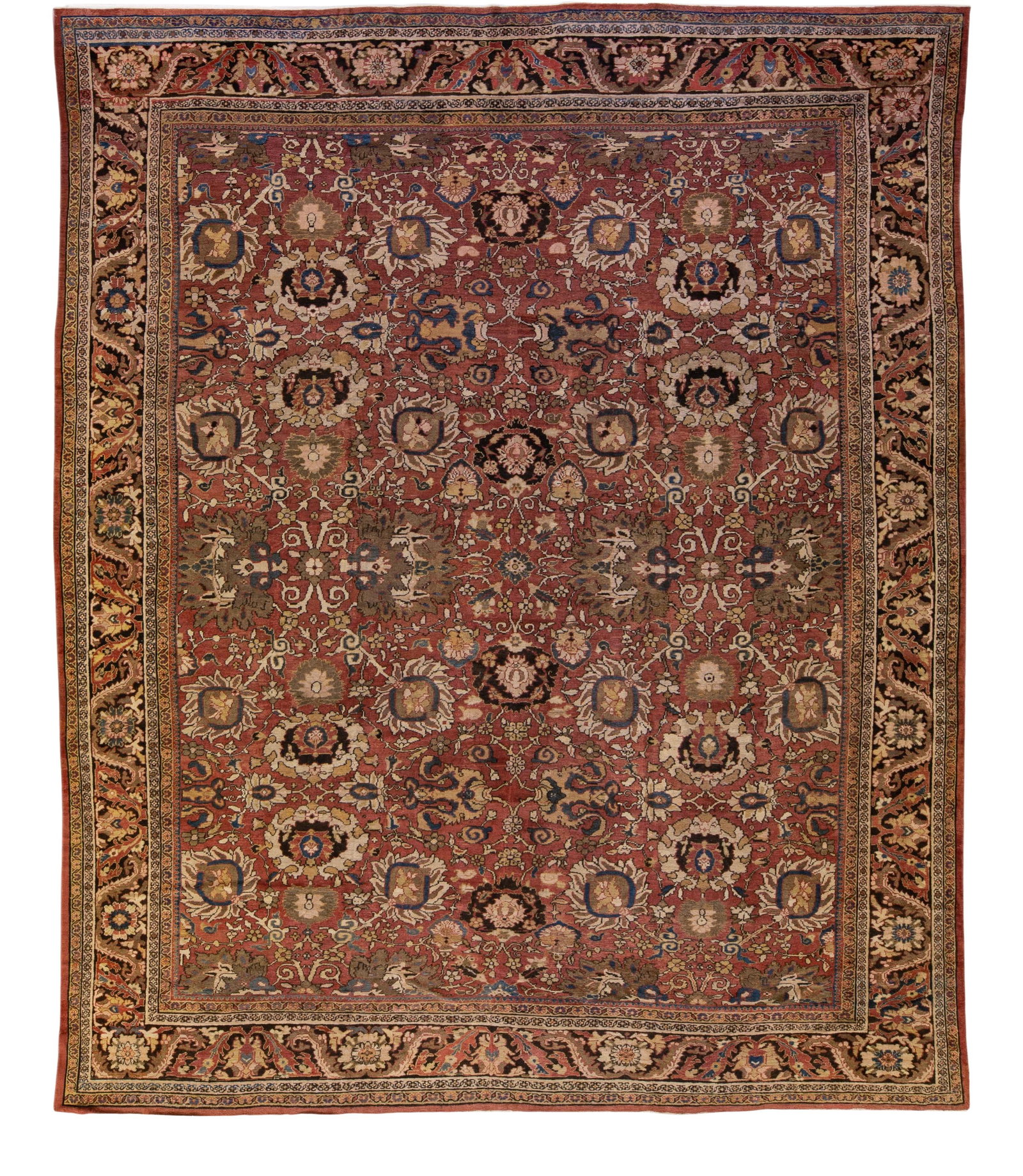 Antique Sultanabad Floral Red Wool Rug 13'10 x 16'8 Oversize Hand-Knotted: Antique Sultanabad Floral Red Wool Rug 13'10 x 16'8 Oversize Hand-Knotted This exquisite Antique Sultanabad handmade rug features a vibrant red field adorned with a stunning all-over floral pattern in