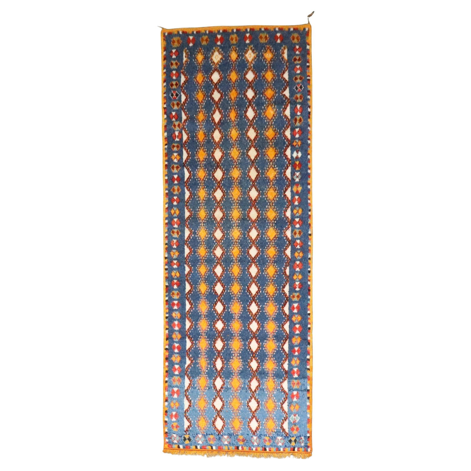 Vintage Moroccan Wool Runner 27 x 79 Mid-Century Modern: Vintage Moroccan Wool Runner 27 x 79 Mid-Century Modern Enhance your space with this charming small vintage Moroccan runner from the Zabihi Collection. Crafted in the mid-20th century, this hand-woven