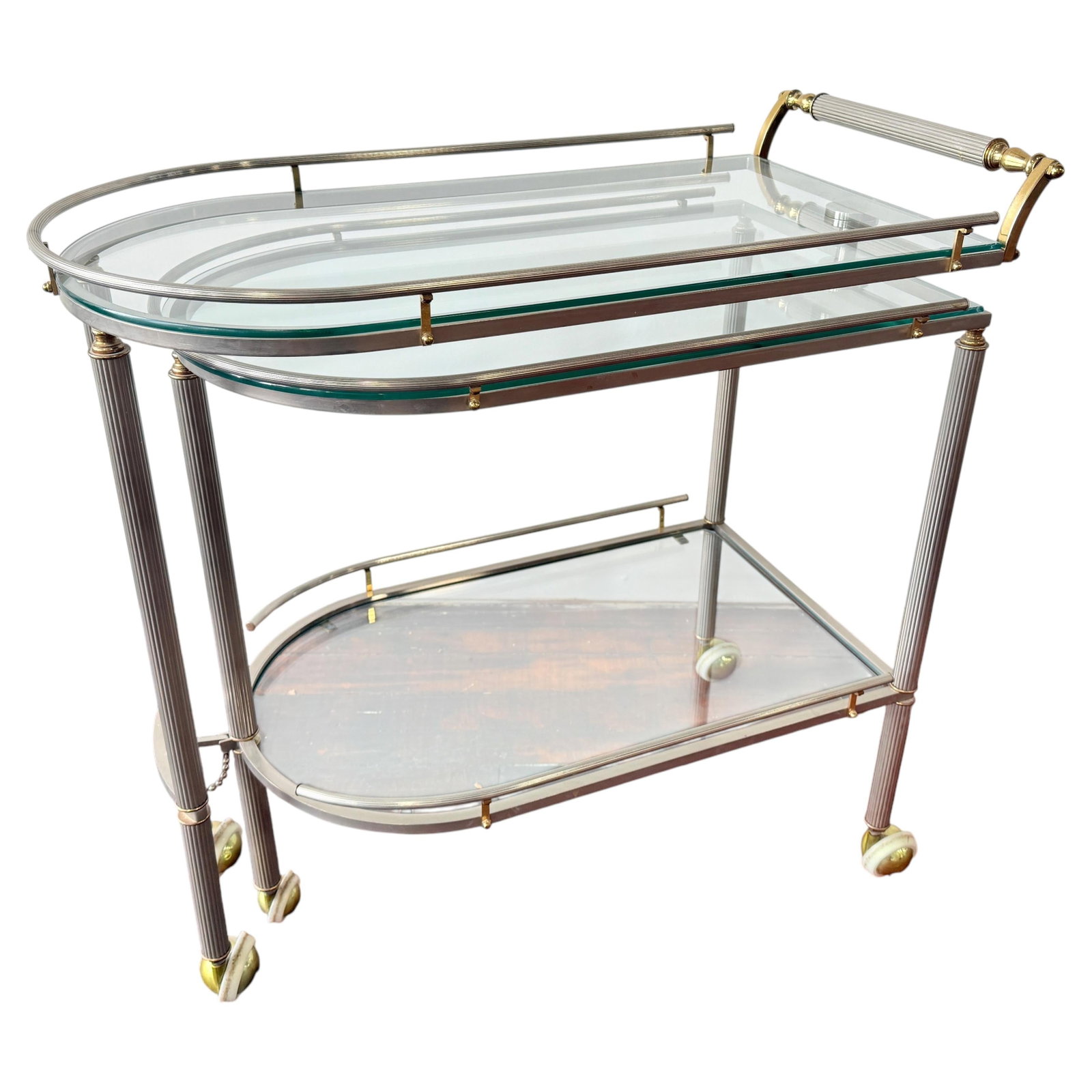 French Art Deco brass and glass bar cart extending (1 of 10)