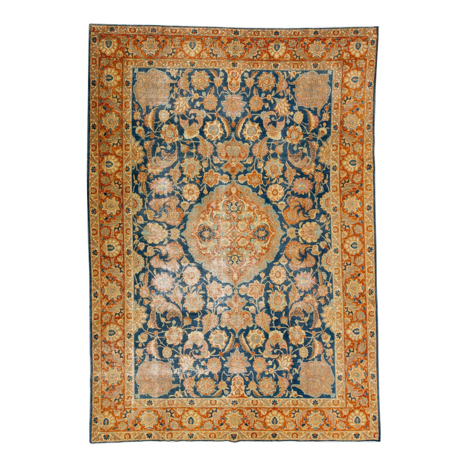 Vintage 1960s Persian Hand-Knotted Wool Rug 7'10 x 11'4 Navy Blue: Vintage 1960s Persian Hand-Knotted Wool Rug 7'10 x 11'4 Navy Blue This exquisite vintage Persian rug showcases a beautiful distressed hand-knotted design, featuring a deep navy blue color field comple