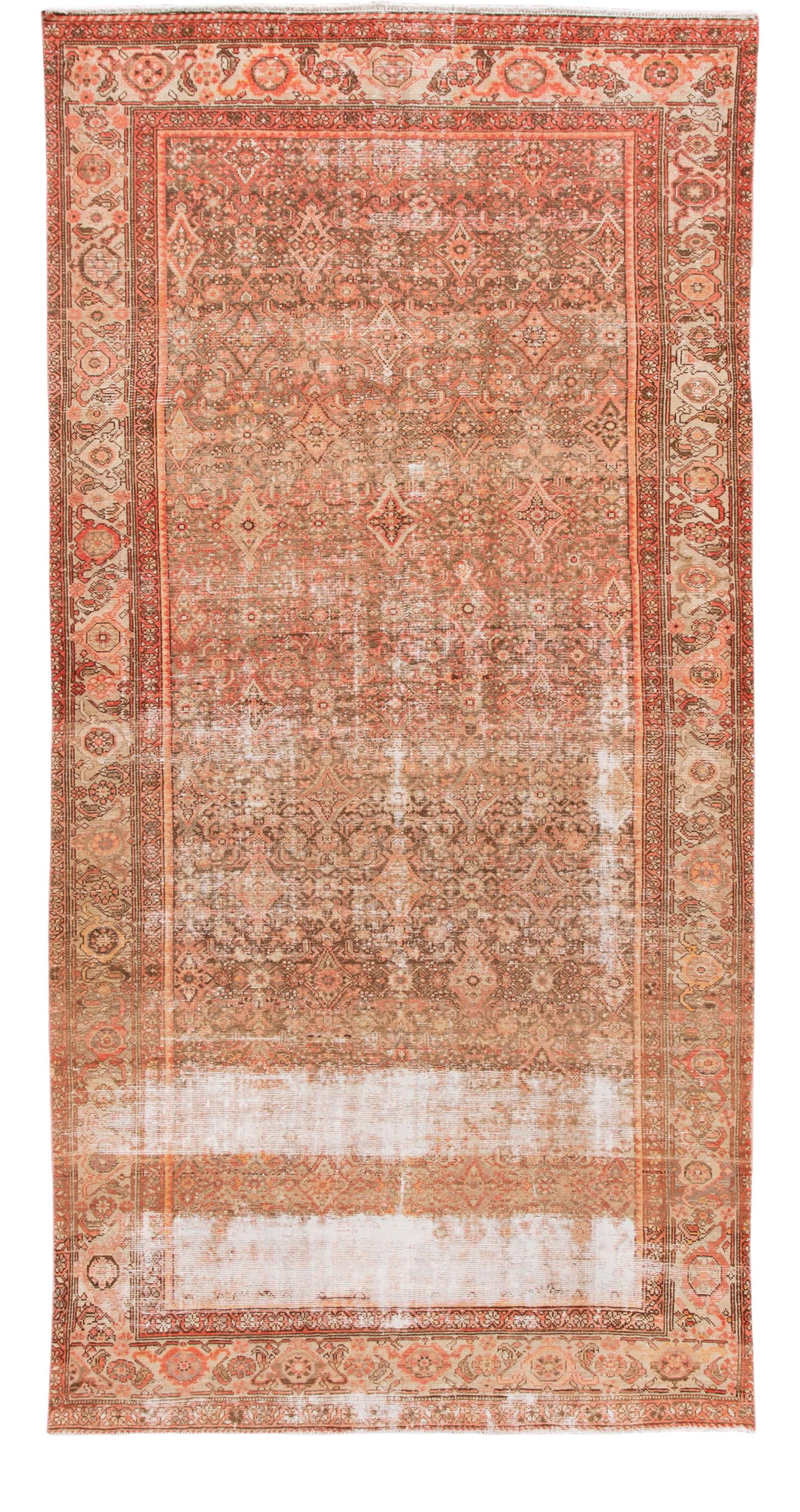 Vibrant Orange Antique Malayer Wool Runner 6'5 x 12'9: Vibrant Orange Antique Malayer Wool Runner 6'5 x 12'9 This exquisite antique Malayer runner features a stunning hand-knotted wool construction with a vibrant orange and peach field. Accented with ivor
