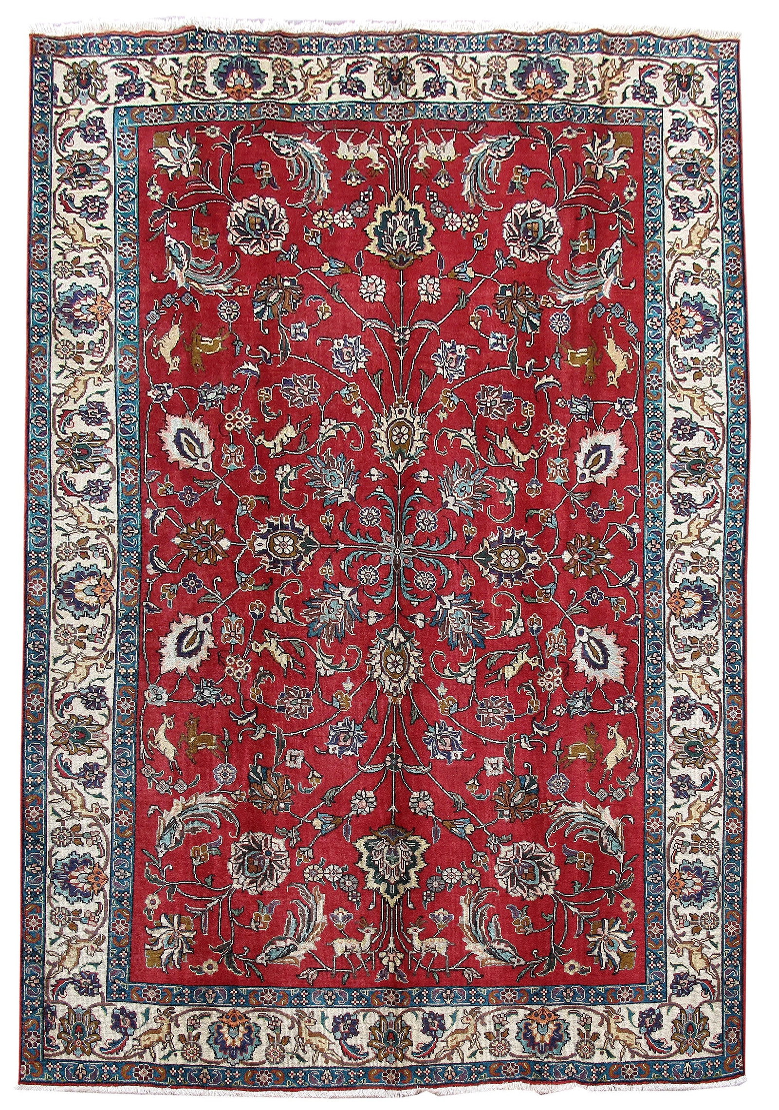 Persian Tabriz Hand-Knotted Wool Rug 7.3 x 10.6 Red Floral Iran (1 of 6)