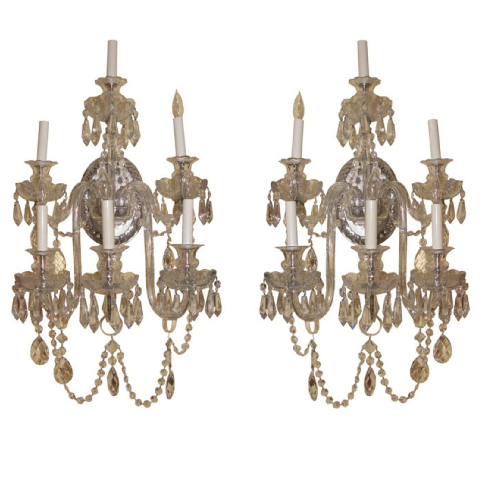 Set of 5 English Victorian Style 6-Light Crystal Wall Sconces (1 of 8)