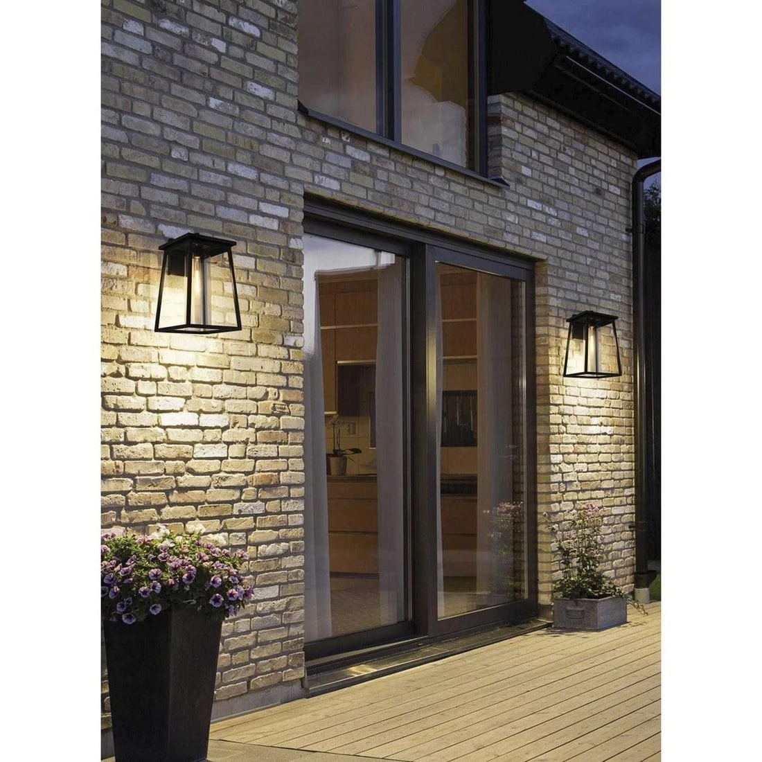 Lambert 18in Black Outdoor Wall Lantern Light: Lambert 18in Black Outdoor Wall Lantern Light Outdoor wall sconce light fixture for exterior use, featuring a traditional style with a black finish and clear glass. It is hardwired, wall mounted, wet 