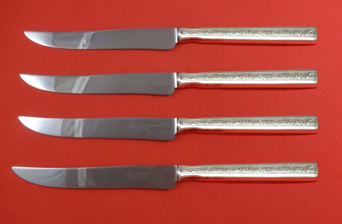 Gorham Trilogy Sterling Silver Steak Knife Set 4pc Texas Sized (1 of 1)