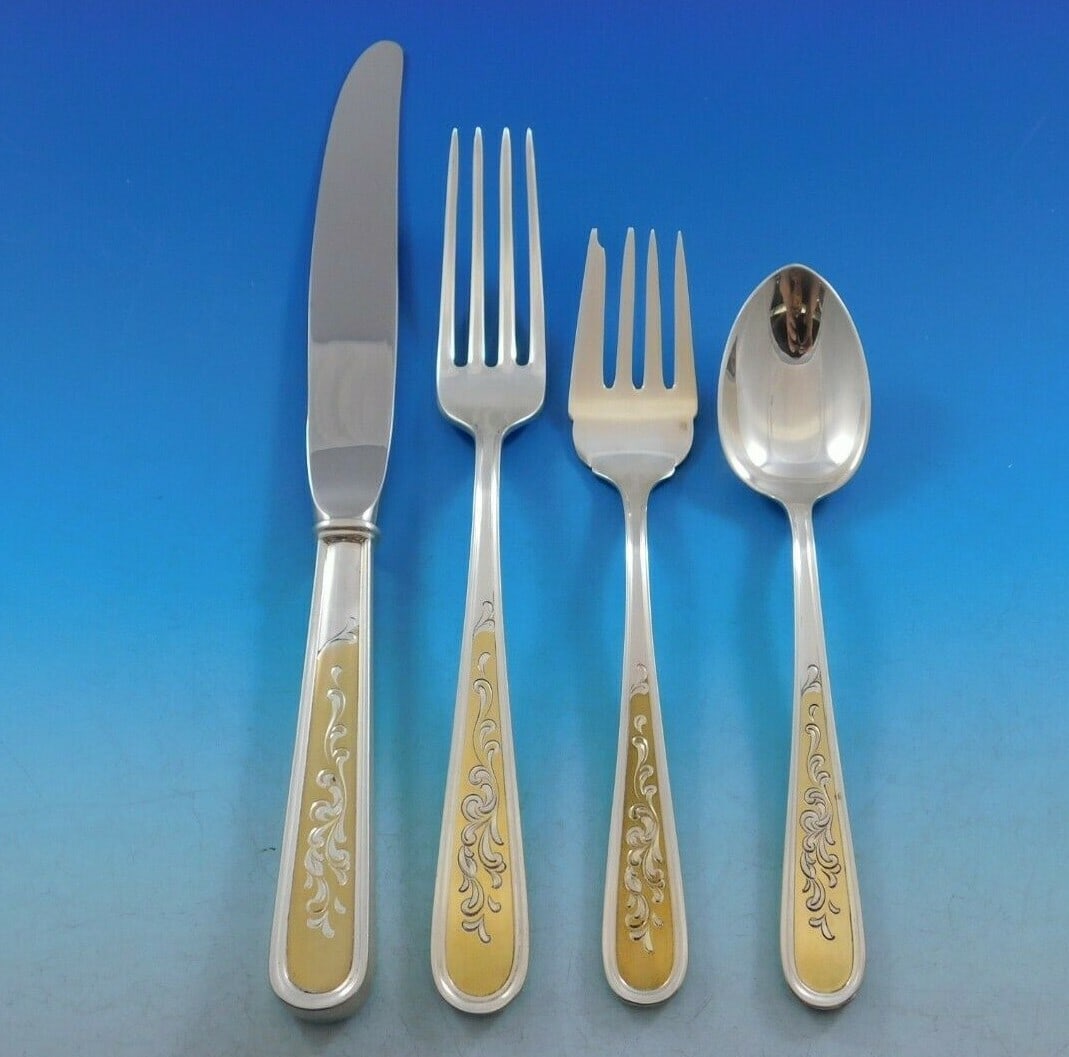 Kirk-Stieff Golden Calvert Engraved Sterling Silver Flatware Set 48pc with Storage Chest (1 of 4)