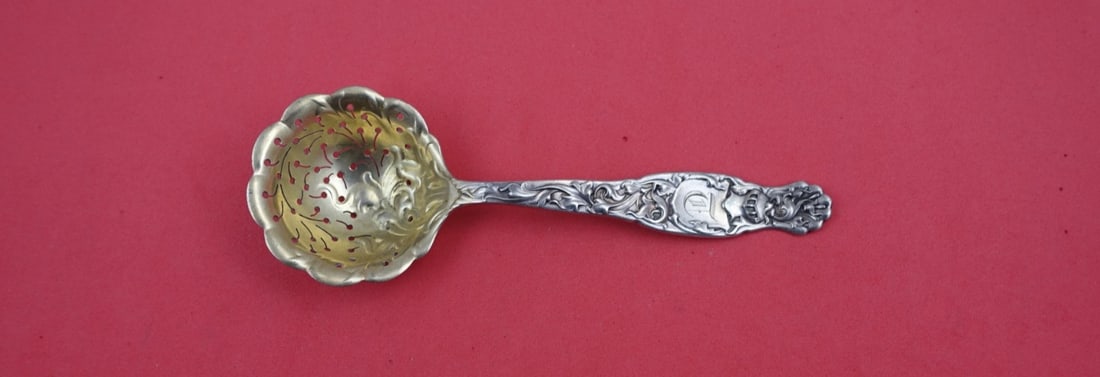 Whiting Heraldic Sterling Silver Sugar Sifter 5 7/8" Gold Washed Design (1 of 2)