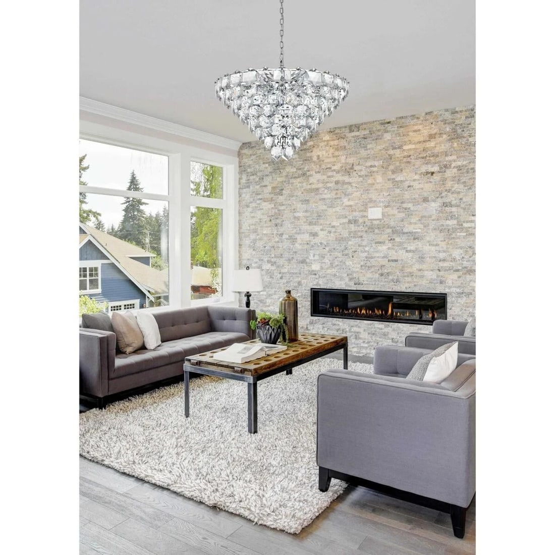 Adaline Chrome Crystal 15-Light Foyer Chandelier 32 Inch: Adaline Chrome Crystal 15-Light Foyer Chandelier 32 Inch This modern crystal chandelier features a high-quality chrome finish and royal cut clear crystals, designed to make a statement in foyers, dini