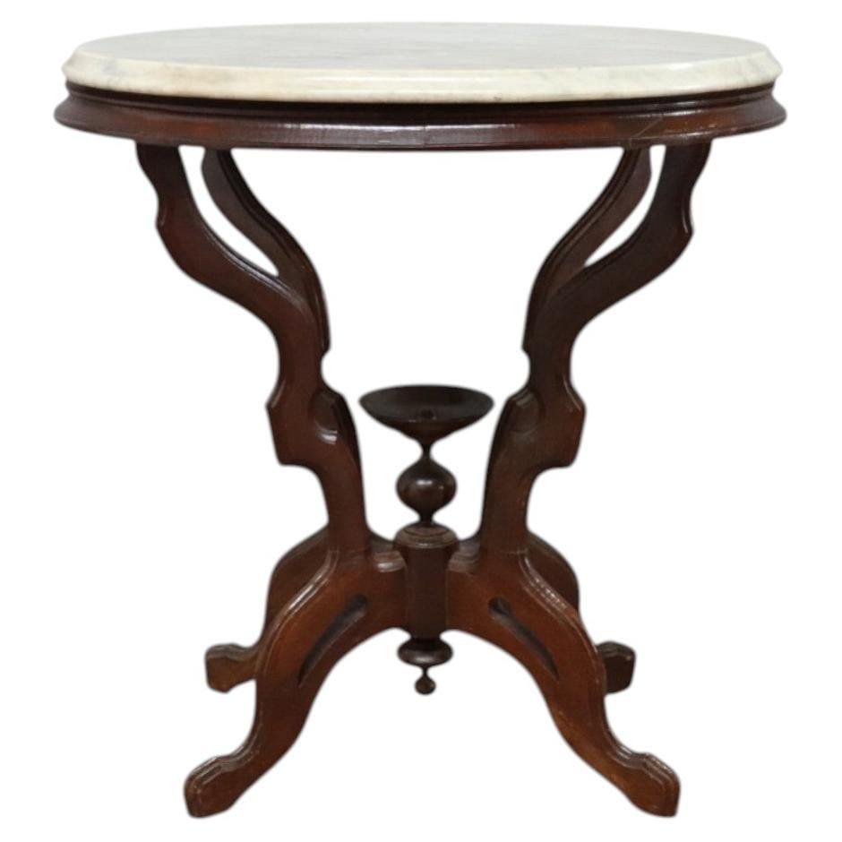 c1890 Eastlake Style Walnut Table with Oval Marble Top (1 of 10)