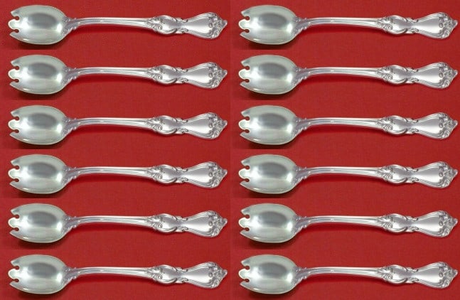 Reed and Barton Marlborough Sterling Silver Ice Cream Forks Set of 12: Reed and Barton Marlborough Sterling Silver Ice Cream Forks Set of 12 Indulge in the elegance of the Marlborough sterling silver ice cream fork set by Reed and Barton. This exquisite custom-made 12-pi