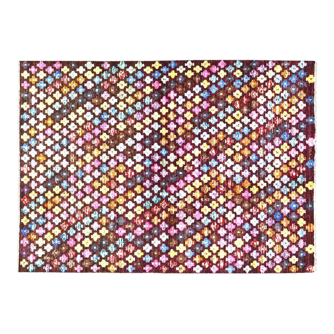 5'7" x 7'9" Millefleur Wool Rug Hand Knotted Moroccan 1950s: 5'7" x 7'9" Millefleur Wool Rug Hand Knotted Moroccan 1950s This hand-knotted Moroccan Millefleur wool rug from the 1950s showcases traditional craftsmanship with a design that effortlessly suits both