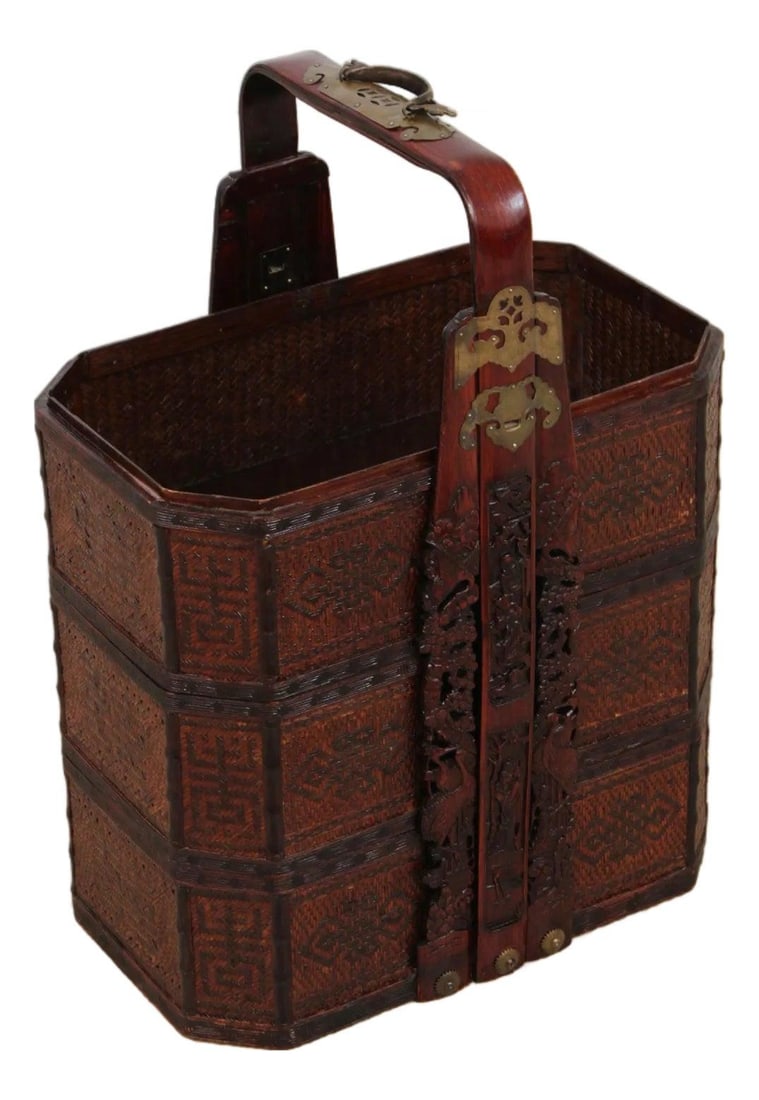 Octagonal Chinese Wedding Basket Tiered Rattan with Dragon Handle (1 of 10)