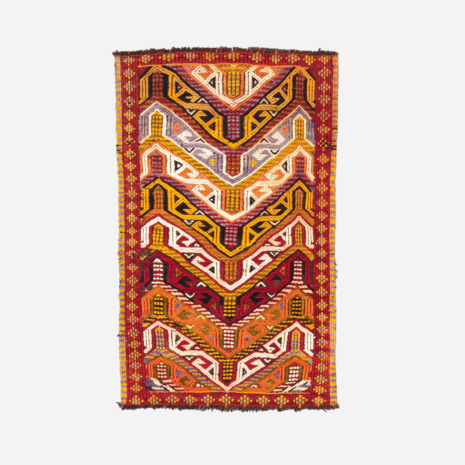 Authentic Handmade Cicim Kilim Rug Wool on Wool 26.38 x 43.7: Authentic Handmade Cicim Kilim Rug Wool on Wool 26.38 x 43.7 This authentic handmade Cicim rug, crafted from wool on wool, showcases the traditional artistry of kilim weaving. With dimensions of 67 cm