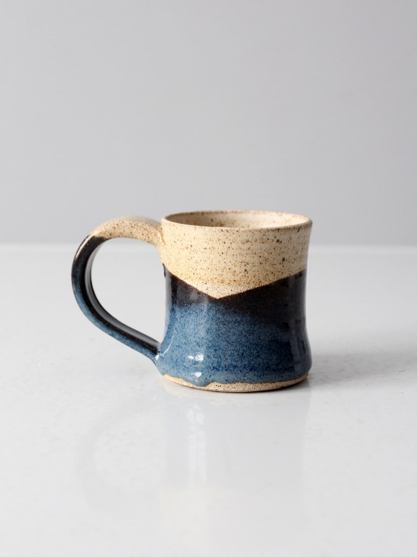 Handmade Vintage Studio Pottery Mug 1998 Ombre Blue Design (1 of 13)