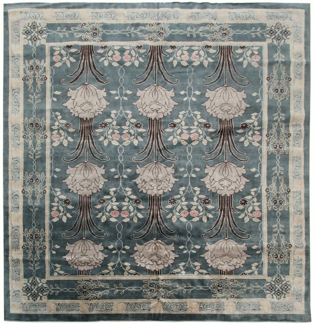 Hand Knotted William Morris Wool Area Rug 12x12 Art Nouveau (1 of 9)