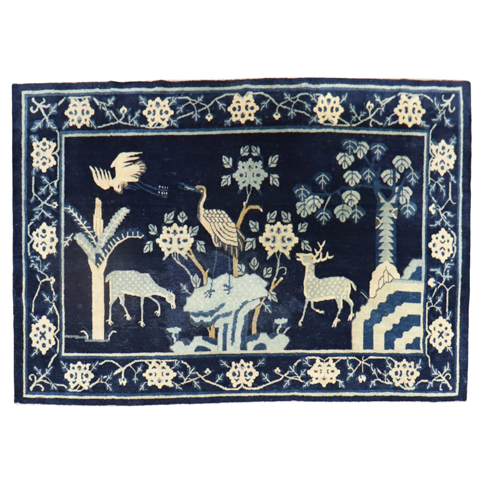 Early 20th Century Chinese Peking Wool Rug 52 x 82 Hand-Knotted Folk Art: Early 20th Century Chinese Peking Wool Rug 52 x 82 Hand-Knotted Folk Art This exquisite Chinese Peking pictorial rug from the early 20th century features a captivating animal motif set against a rich 