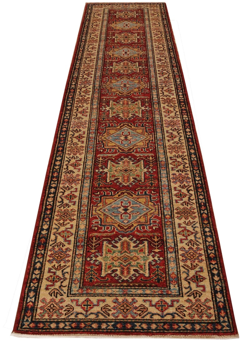 Vibrant 3' x 10' Red Super Kazak Rug for Home Decor: Vibrant 3' x 10' Red Super Kazak Rug for Home Decor Free continental US Shipping Enhance your space with this stunning 3' x 10' Red Super Kazak Rug. Featuring a vibrant red color and intricate design,