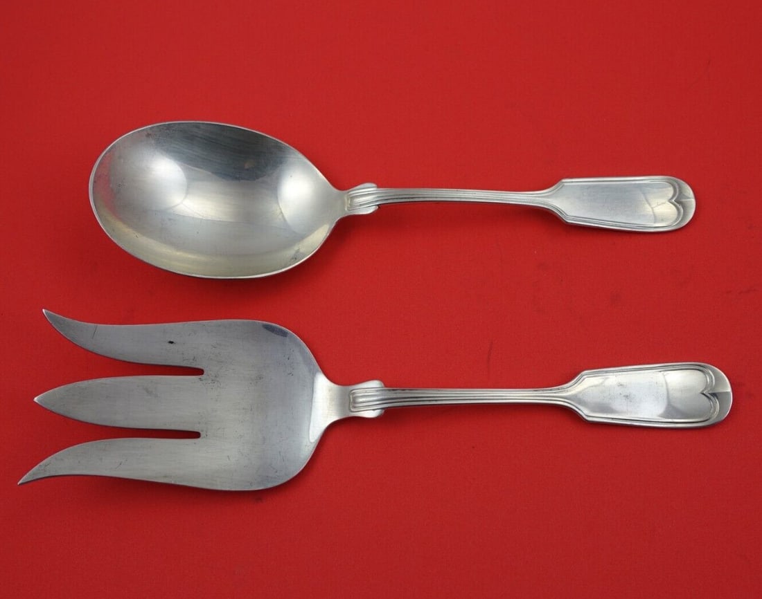 Frank Smith Fiddle Thread Sterling Silver Salad Serving Set 2pc 9 1/8 inch: Frank Smith Fiddle Thread Sterling Silver Salad Serving Set 2pc 9 1/8 inch This exquisite salad serving set features the elegant Fiddle Thread pattern by Frank Smith, crafted from high-quality sterlin