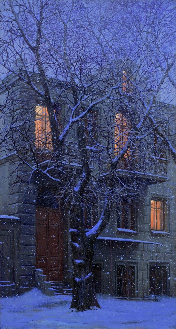Alexei Butirskiy Snowy Evening Signed Limited Edition Giclee Canvas Art (1 of 1)