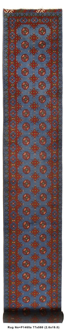 Handmade 2.6 x 19 Bokara Runner Rug Wool Afghanistan: Handmade 2.6 x 19 Bokara Runner Rug Wool Afghanistan Free continental US Shipping Add a touch of elegance to your space with this exquisite 19-foot long handmade Bokara runner rug from Afghanistan. Th