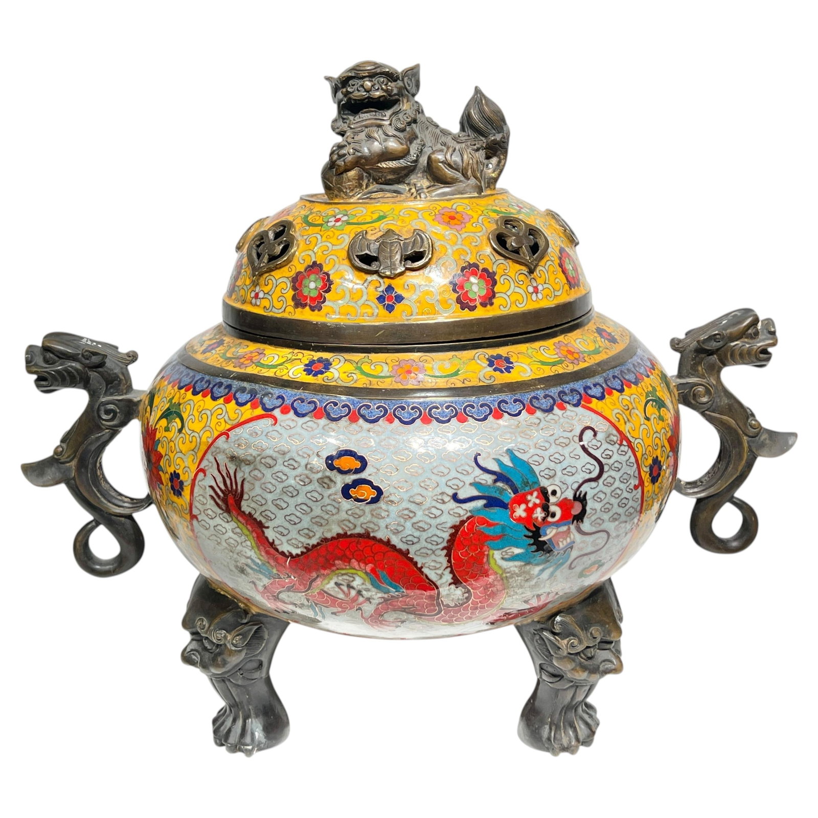 Chinese Bronze Censer with Cloisonne Enamel Dragon Motif (1 of 7)