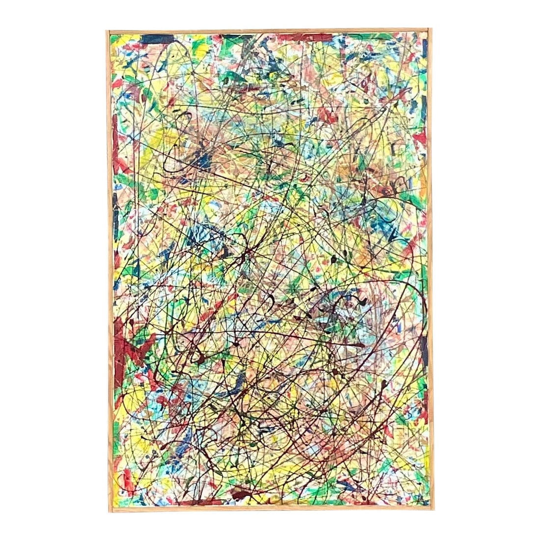 Vintage Abstract Oil Painting by Lincoln Park 25 x 36.75 Red: Vintage Abstract Oil Painting by Lincoln Park 25 x 36.75 Red This stunning vintage abstract painting showcases a vibrant array of colors with energetic paint splatters that bring life to any space. Si