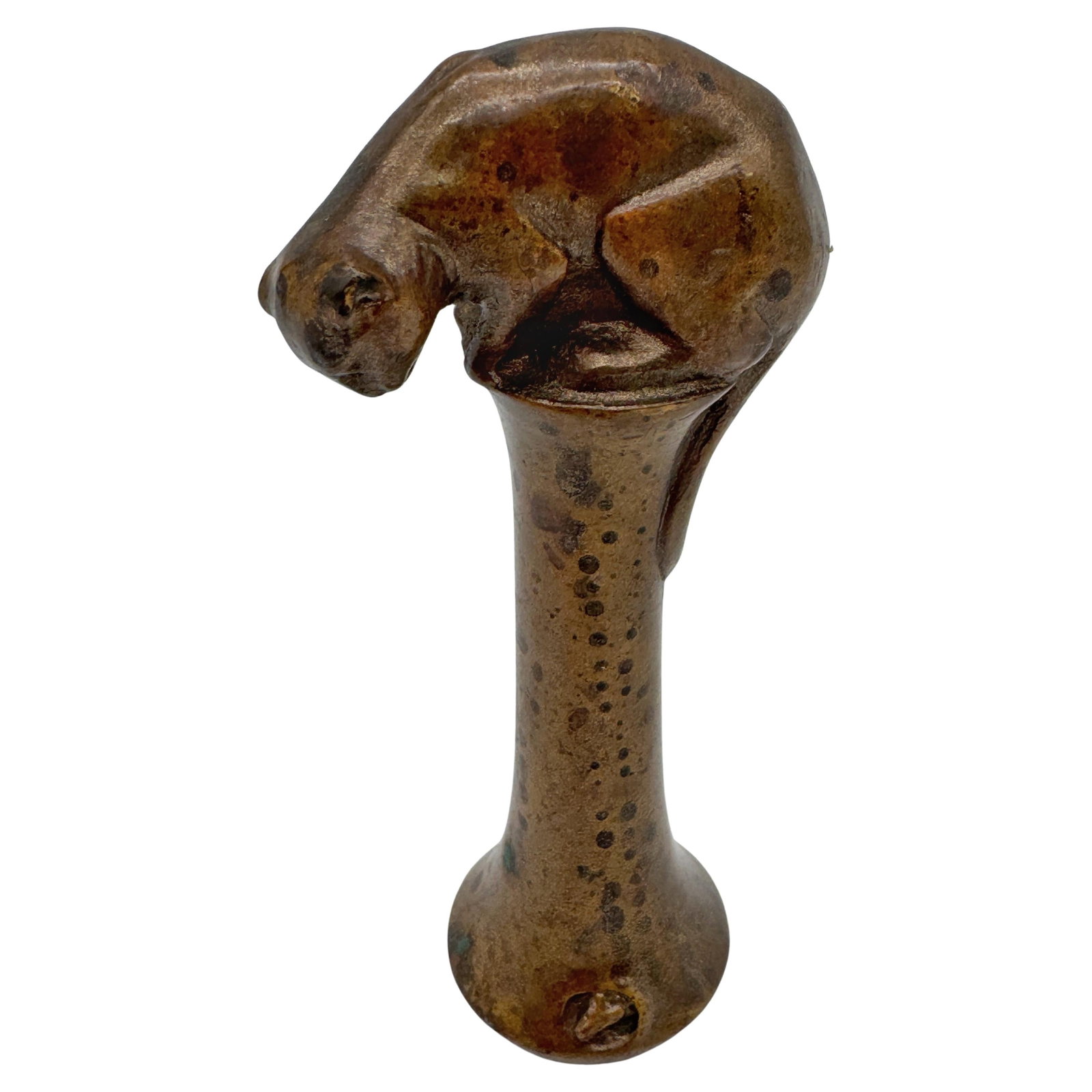 English Arts & Crafts Bronze Desk Seal Cat Mouse Motif 1900-1930: English Arts & Crafts Bronze Desk Seal Cat Mouse Motif 1900-1930 Presenting a remarkable English Arts & Crafts Bronze Seal featuring a captivating Cat & Mouse motif, crafted between 1900 and 1930. Thi