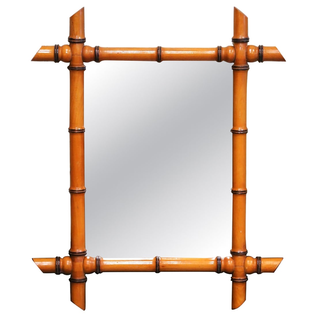 French faux bamboo wall mirror walnut framed mercury glass (1 of 6)