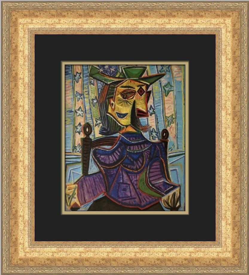 Pablo Picasso Dora Maar in an Armchair Custom Framed Print 18x17: Pablo Picasso Dora Maar in an Armchair Custom Framed Print 18x17 This stunning custom framed print features Pablo Picasso's iconic artwork, "Dora Maar in an Armchair." Measuring 18 in. tall and 17 in.