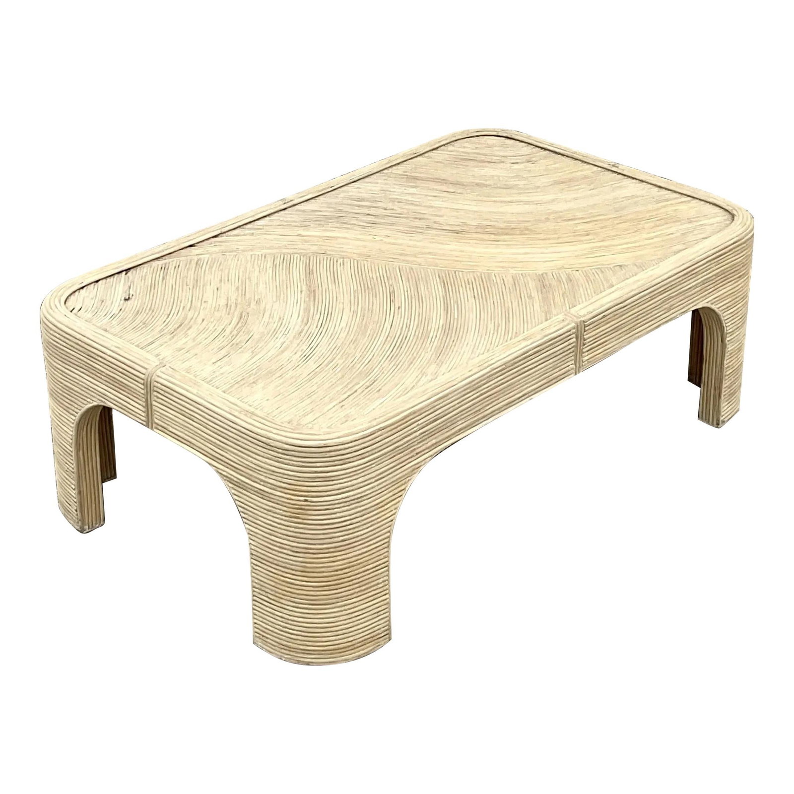 Vintage Coastal Pencil Reed Coffee Table Ecru Woven Design (1 of 7)