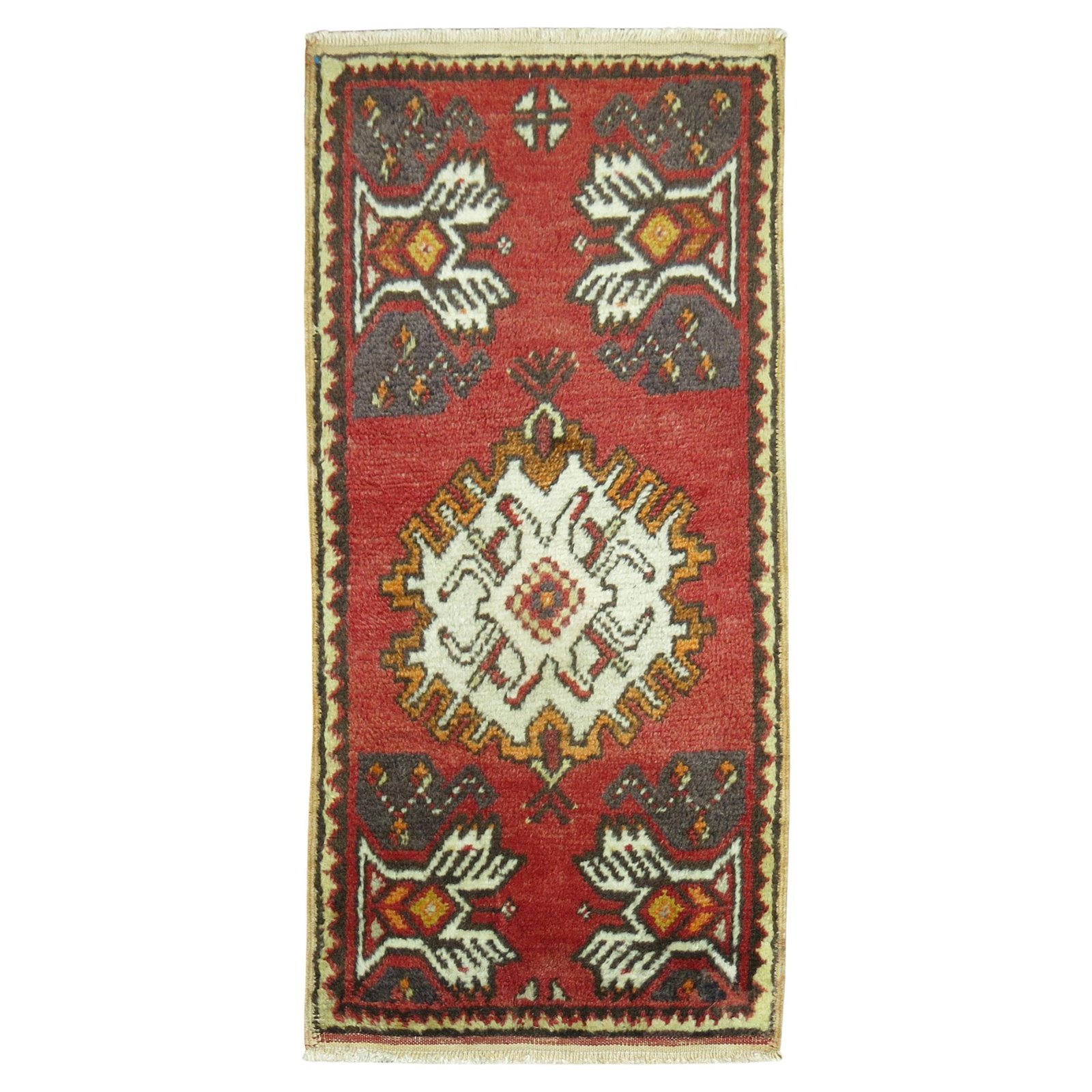 Vintage Agra Style Mini Turkish Rug 19 x 37 Hand-Knotted Wool: Vintage Agra Style Mini Turkish Rug 19 x 37 Hand-Knotted Wool This exquisite Mini Antique Turkish Rug features a charming Agra style, hand-knotted with high-quality wool. Measuring 19 inches in width 