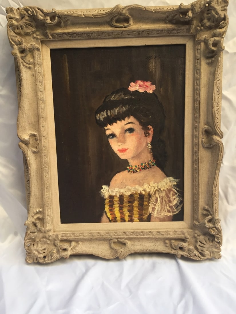 Original 1950s Oil Painting of Pretty Girl by M. Watman: Original 1950s Oil Painting of Pretty Girl by M. Watman Discover a stunning original oil painting from the 1950s, featuring a beautifully detailed depiction of a pretty young girl. This artwork, signe